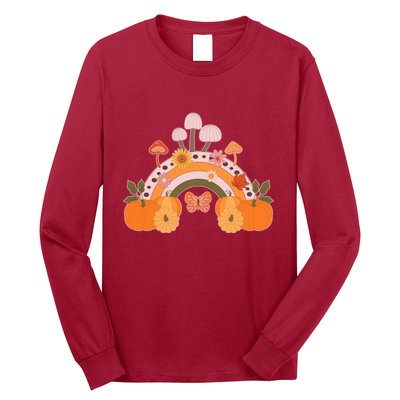 Cute Retro Vintage Fall Autumn Rainbow Mushrooms Pumpkins Long Sleeve Shirt