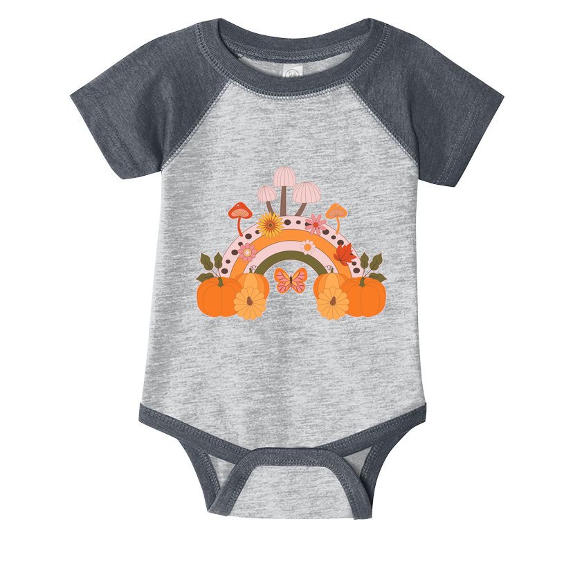 Cute Retro Vintage Fall Autumn Rainbow Mushrooms Pumpkins Infant Baby Jersey Bodysuit