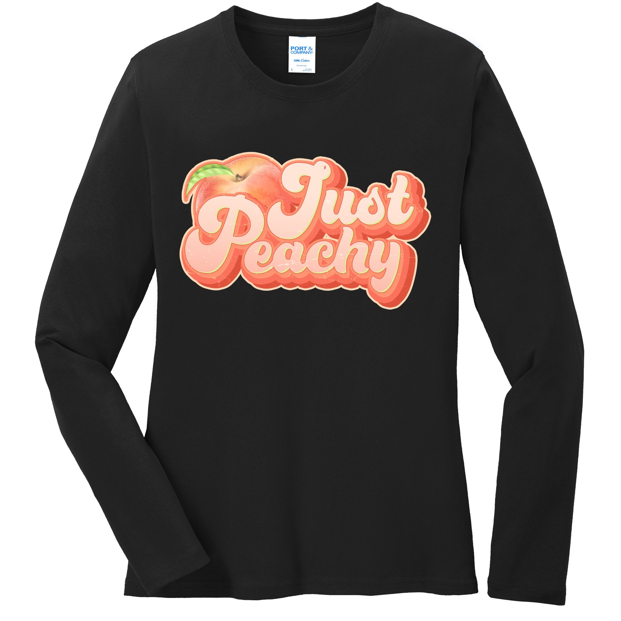Cute Retro Vintage Just Peachy Ladies Long Sleeve Shirt