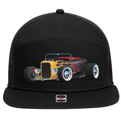 Classic Retro Vintage Custom Hotrod Car Illustration 7 Panel Mesh Trucker Snapback Hat