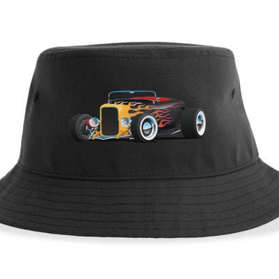 Classic Retro Vintage Custom Hotrod Car Illustration Sustainable Bucket Hat