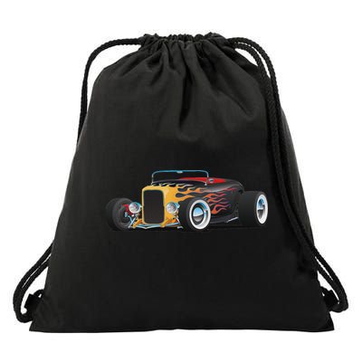 Classic Retro Vintage Custom Hotrod Car Illustration Drawstring Bag