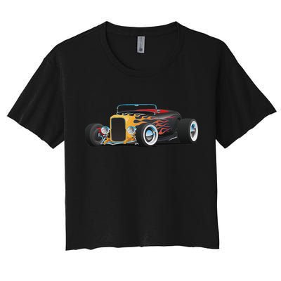 Classic Retro Vintage Custom Hotrod Car Illustration Women's Crop Top Tee