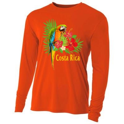 Costa Rica Vacation Parrot Tropical Flowers Cooling Performance Long Sleeve Crew