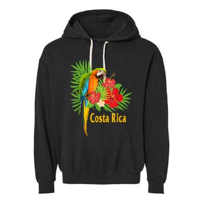 Costa Rica Vacation Parrot Tropical Flowers Garment-Dyed Fleece Hoodie