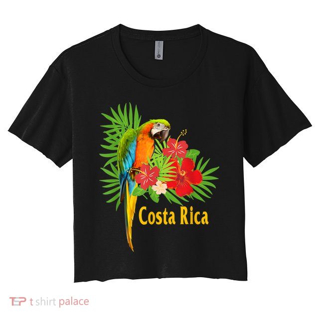 Costa Rica Vacation Parrot Tropical Flowers Crop Top
