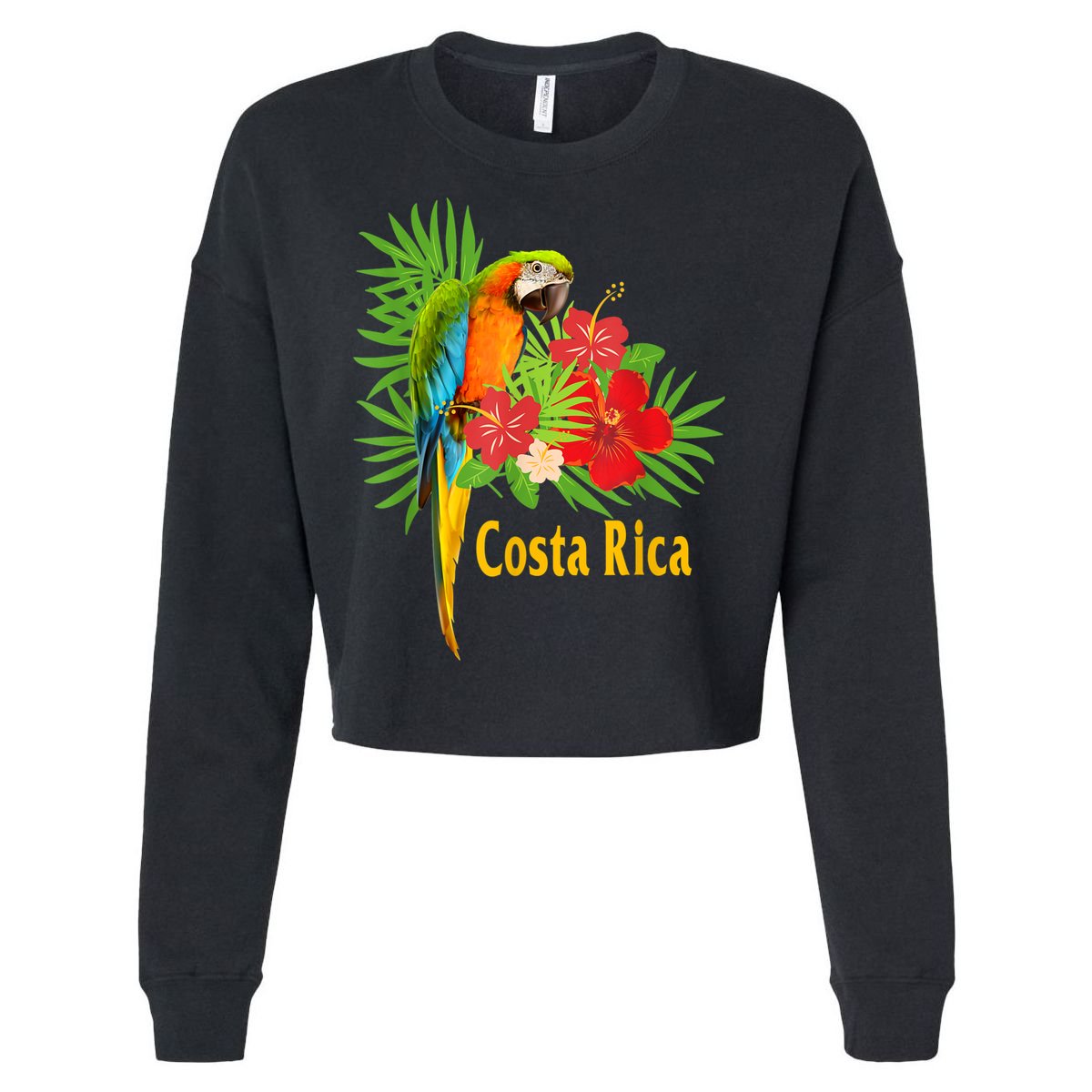 Costa Rica Vacation Parrot Tropical Flowers Cropped Pullover Crew