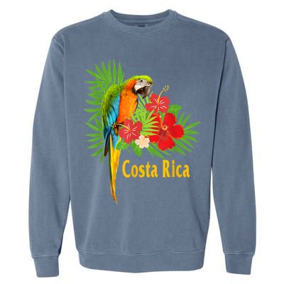 Costa Rica Vacation Parrot Tropical Flowers Garment-Dyed Sweatshirt