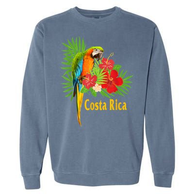 Costa Rica Vacation Parrot Tropical Flowers Garment-Dyed Sweatshirt