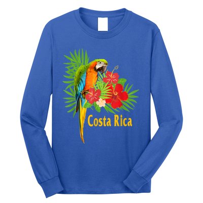 Costa Rica Vacation Parrot Tropical Flowers Long Sleeve Shirt