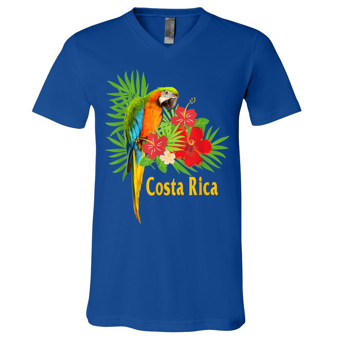 Costa Rica Vacation Parrot Tropical Flowers V-Neck T-Shirt
