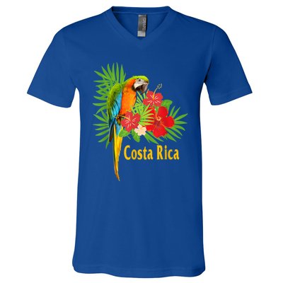 Costa Rica Vacation Parrot Tropical Flowers V-Neck T-Shirt