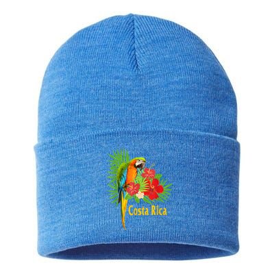 Costa Rica Vacation Parrot Tropical Flowers Sustainable Knit Beanie