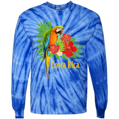 Costa Rica Vacation Parrot Tropical Flowers Tie-Dye Long Sleeve Shirt