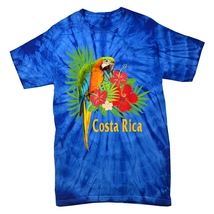 Costa Rica Vacation Parrot Tropical Flowers Tie-Dye T-Shirt