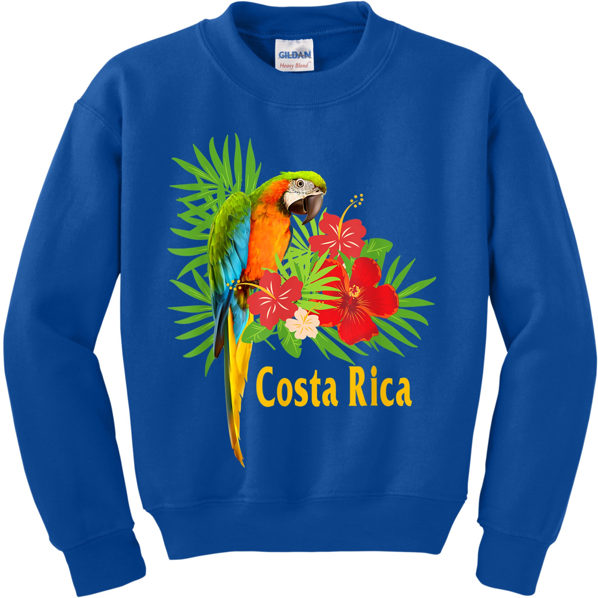 Costa Rica Vacation Parrot Tropical Flowers Kids Sweatshirt