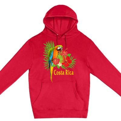 Costa Rica Vacation Parrot Tropical Flowers Premium Pullover Hoodie