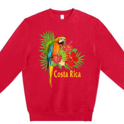 Costa Rica Vacation Parrot Tropical Flowers Premium Crewneck Sweatshirt