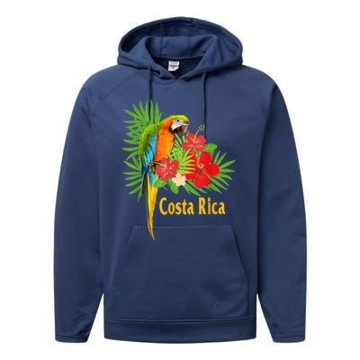 Costa Rica Vacation Parrot Tropical Flowers Performance Fleece Hoodie