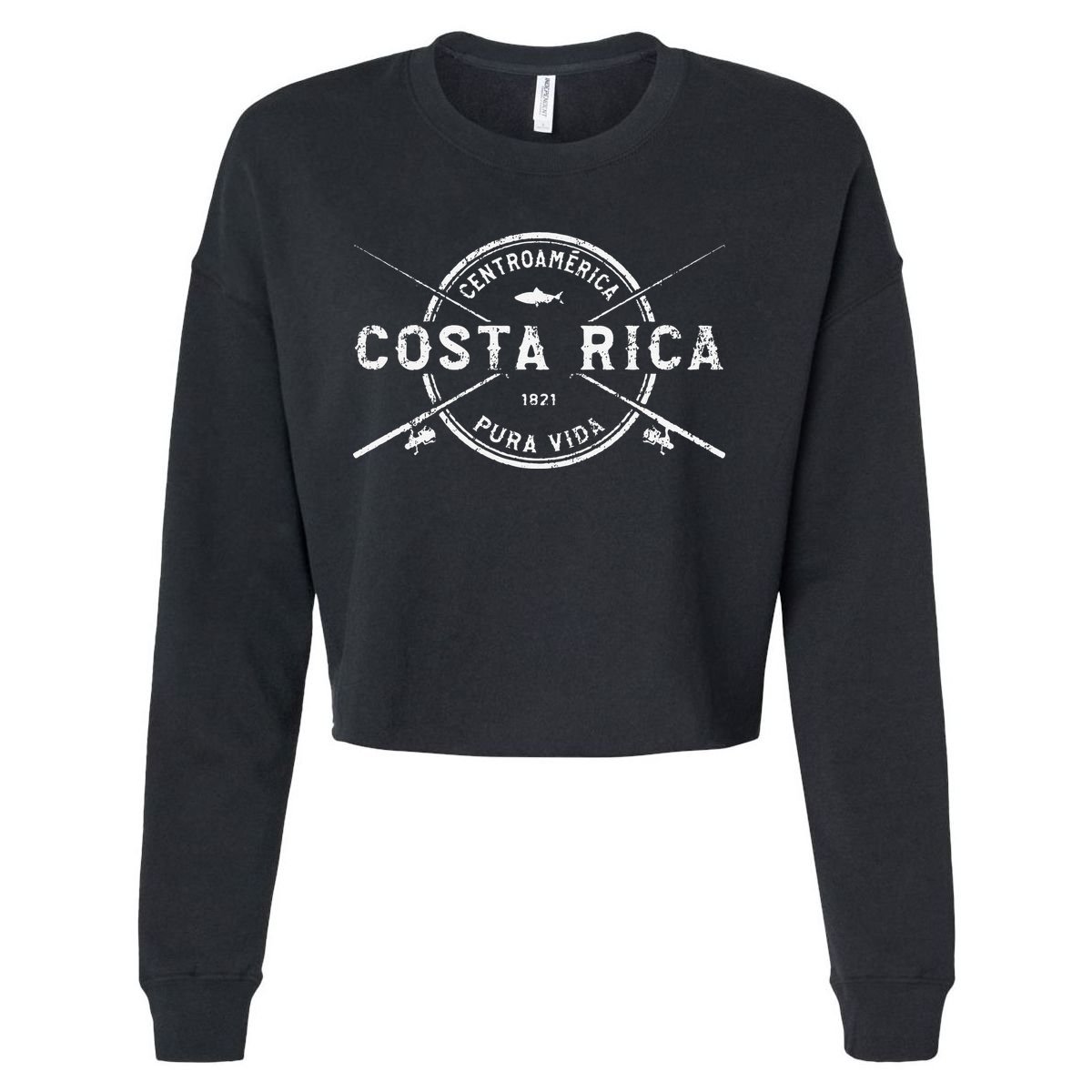 Costa Rica Vintage Crossed Fishing Rods Cropped Pullover Crew