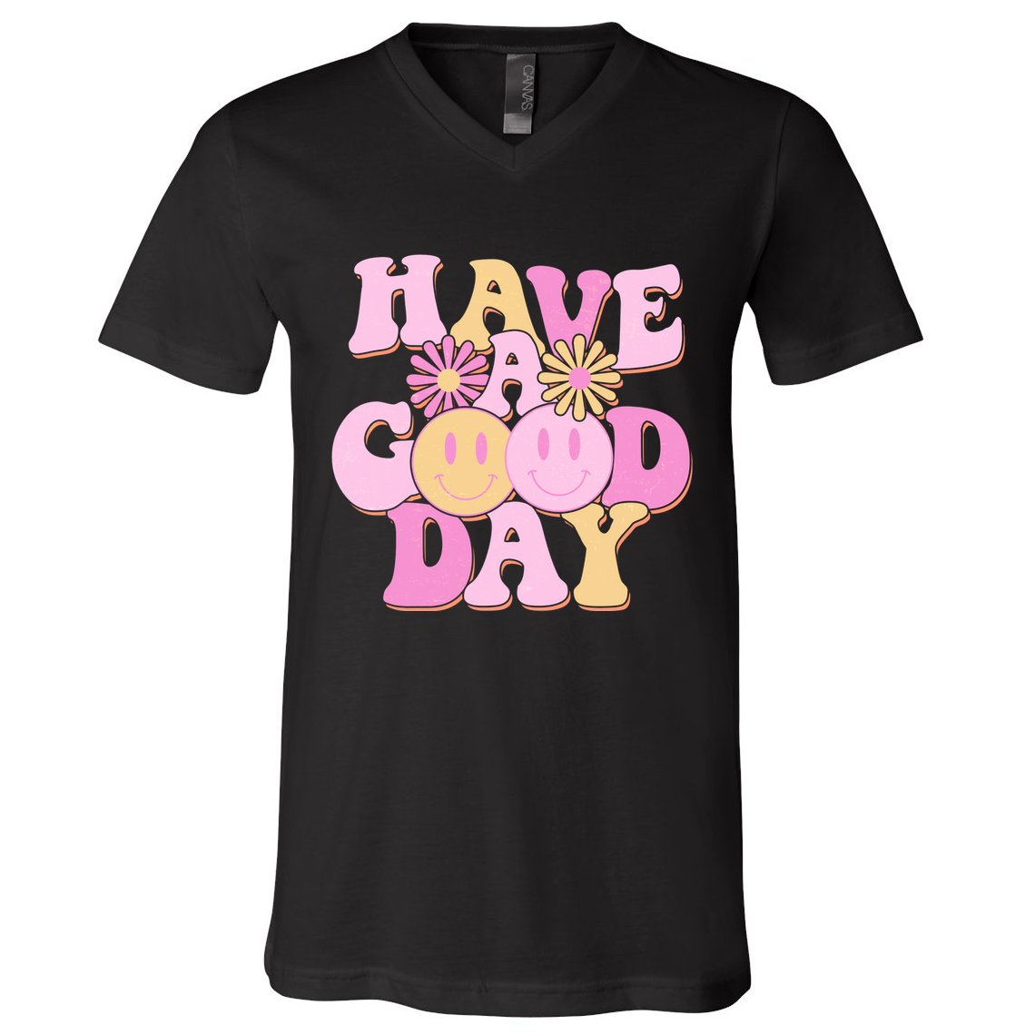 Cute Retro Vintage Hippy 60s Have A Good Day V-Neck T-Shirt