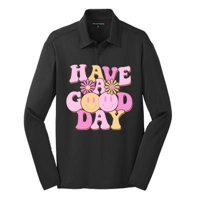 Cute Retro Vintage Hippy 60s Have A Good Day Silk Touch Performance Long Sleeve Polo