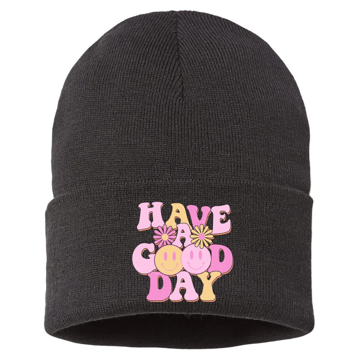Cute Retro Vintage Hippy 60s Have A Good Day Sustainable Knit Beanie