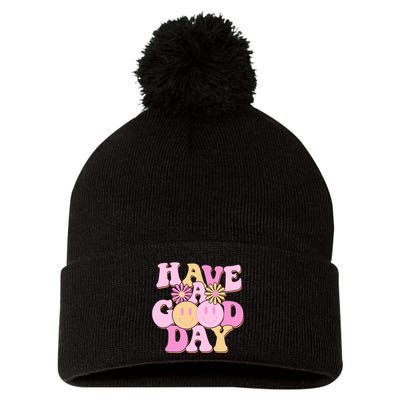 Cute Retro Vintage Hippy 60s Have A Good Day Pom Pom 12in Knit Beanie