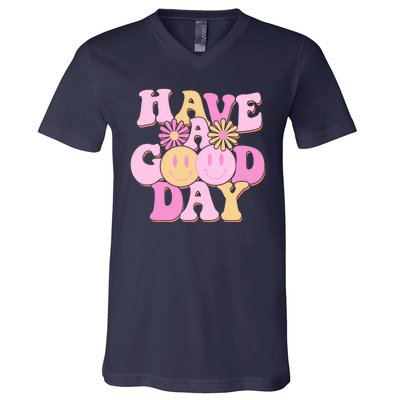 Cute Retro Vintage Hippy 60s Have A Good Day V-Neck T-Shirt