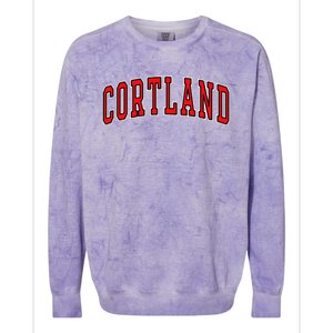 Cortland Red Varsity Arched Text Cortland Ny Colorblast Crewneck Sweatshirt