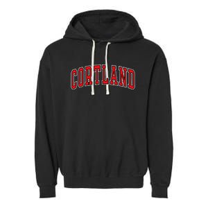 Cortland Red Varsity Arched Text Cortland Ny Garment-Dyed Fleece Hoodie