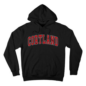 Cortland Red Varsity Arched Text Cortland Ny Hoodie