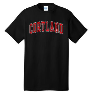 Cortland Red Varsity Arched Text Cortland Ny Tall T-Shirt