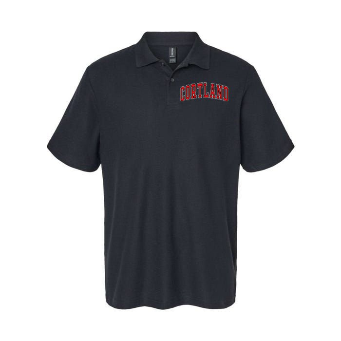 Cortland Red Varsity Arched Text Cortland Ny Softstyle Adult Sport Polo