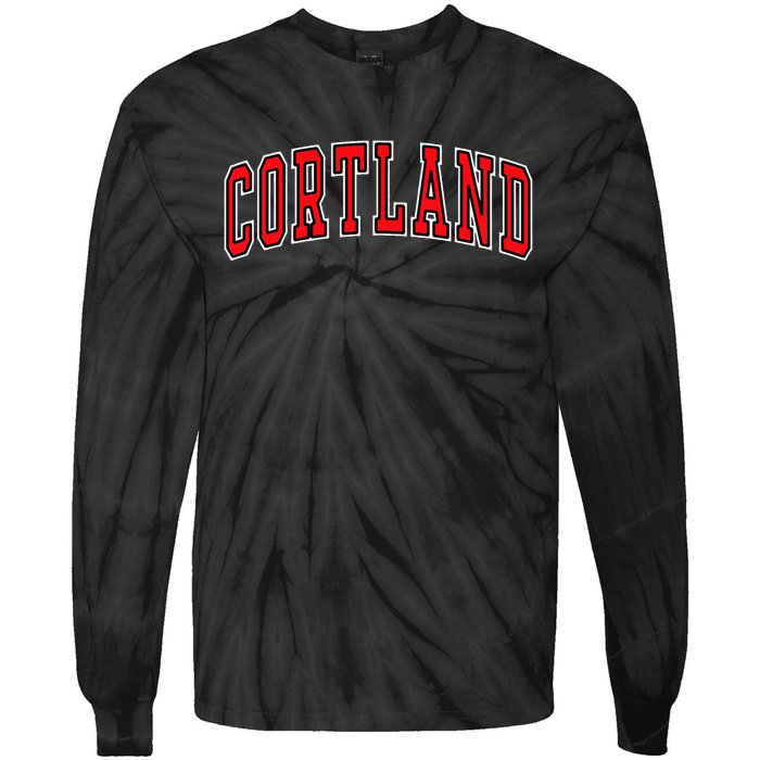 Cortland Red Varsity Arched Text Cortland Ny Tie-Dye Long Sleeve Shirt