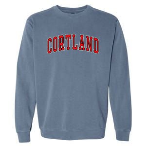 Cortland Red Varsity Arched Text Cortland Ny Garment-Dyed Sweatshirt