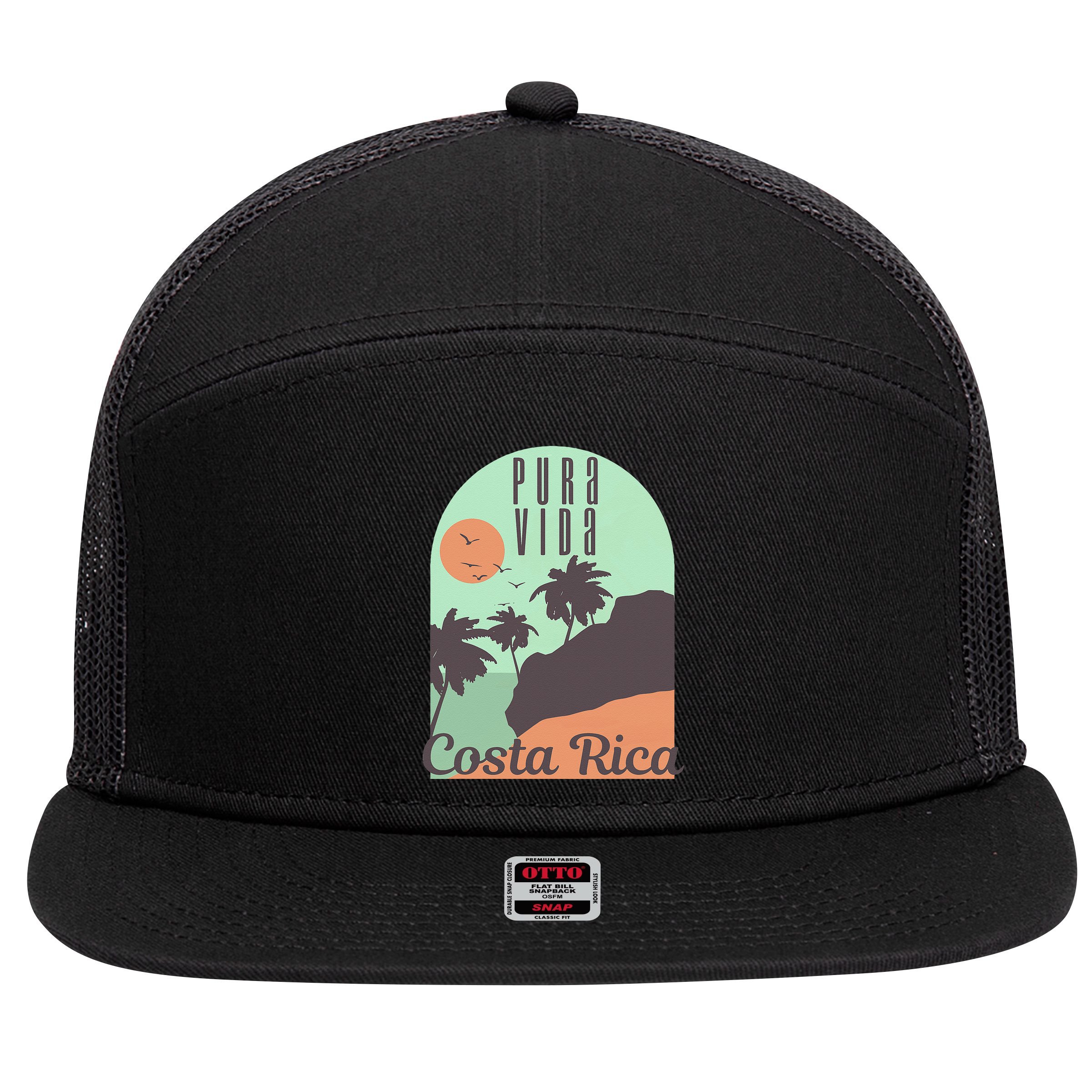 Costa Rica Vintage Retro Souvenir Gift 7 Panel Mesh Trucker Snapback Hat
