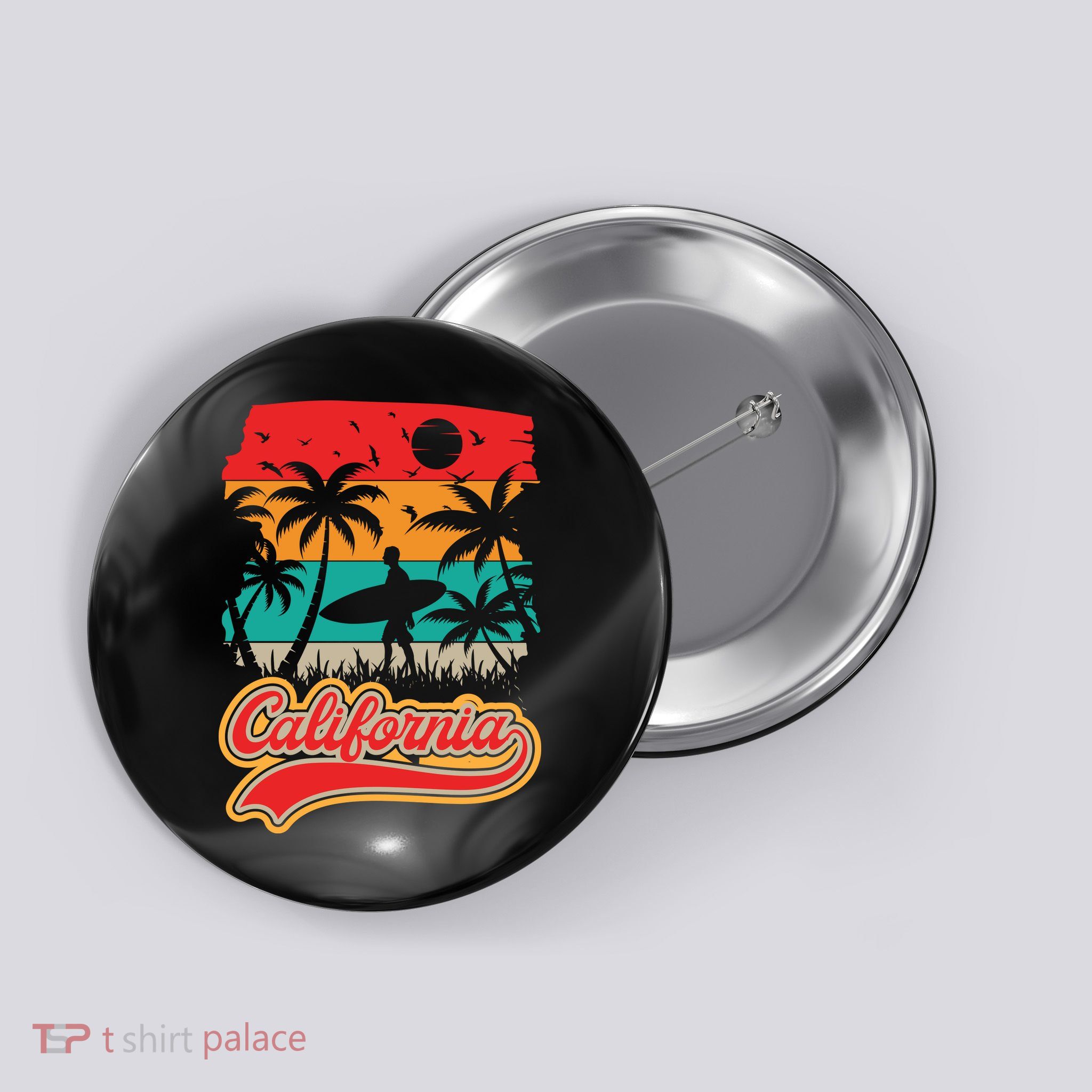 California Retro Vintage Print Button