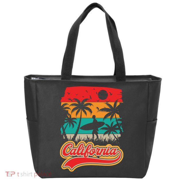 California Retro Vintage Print Zip Tote Bag