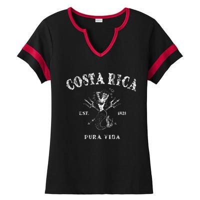 Costa Rica Vintage Pura Vida Mermaid Nautical Ladies Halftime Notch Neck Tee