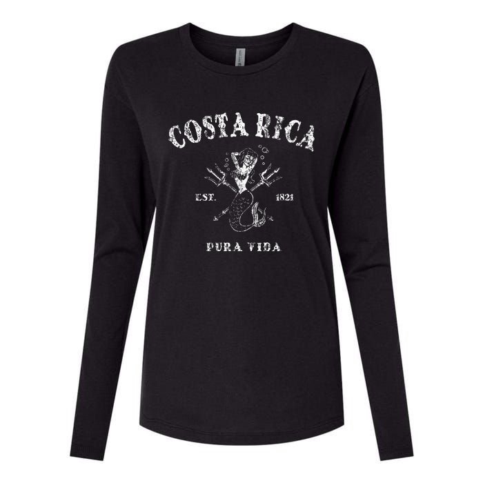 Costa Rica Vintage Pura Vida Mermaid Nautical Womens Cotton Relaxed Long Sleeve T-Shirt