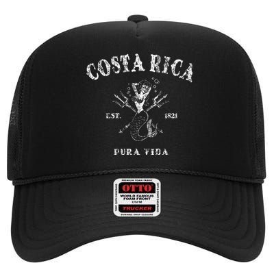 Costa Rica Vintage Pura Vida Mermaid Nautical High Crown Mesh Back Trucker Hat