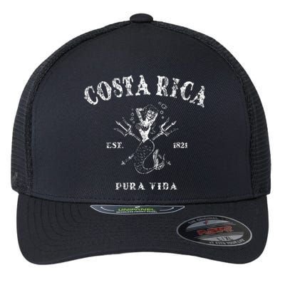 Costa Rica Vintage Pura Vida Mermaid Nautical Flexfit Unipanel Trucker Cap