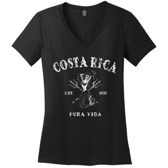 Costa Rica Vintage Pura Vida Mermaid Nautical Women's V-Neck T-Shirt