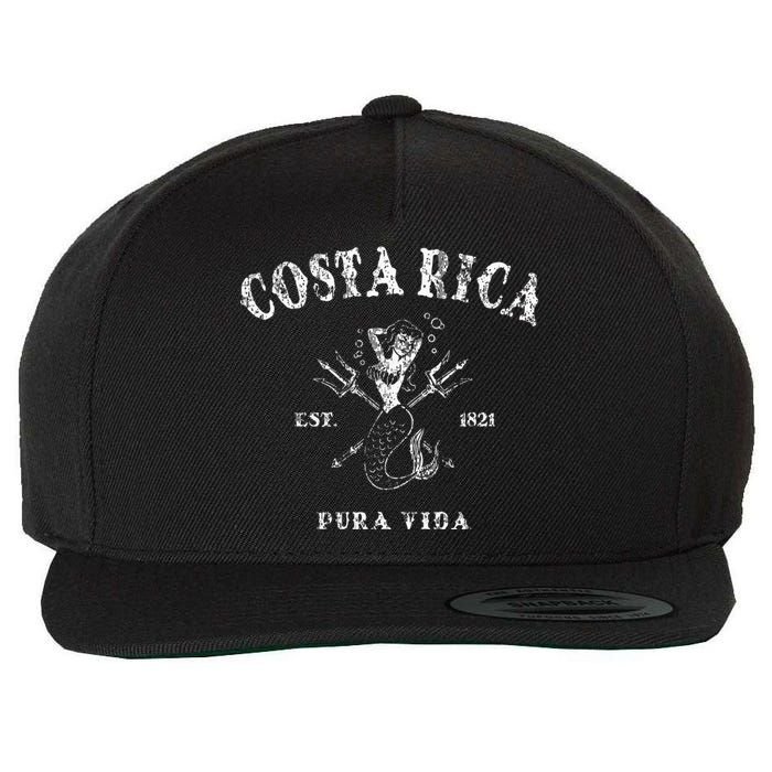 Costa Rica Vintage Pura Vida Mermaid Nautical Wool Snapback Cap