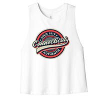 Connecticut Retro Vintage Mountains Nature Hiking Women's Racerback Cropped Tank