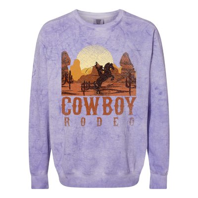 Cowboy Rodeo Western Texan Gift Horseback Riding Cowboy Colorblast Crewneck Sweatshirt