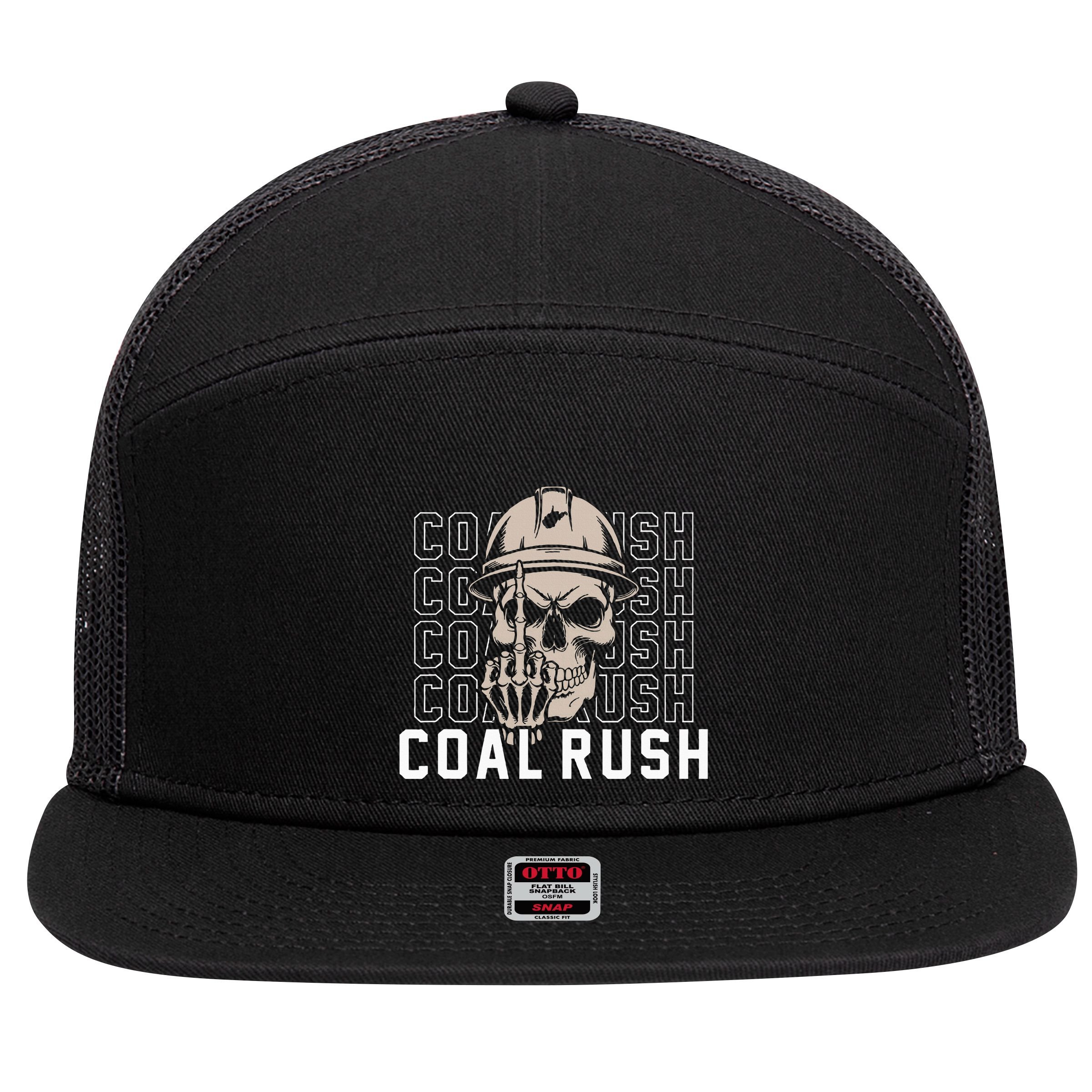 Coal Rush West Virginia Skull Coal Miner Hard Hat 7 Panel Mesh Trucker Snapback Hat