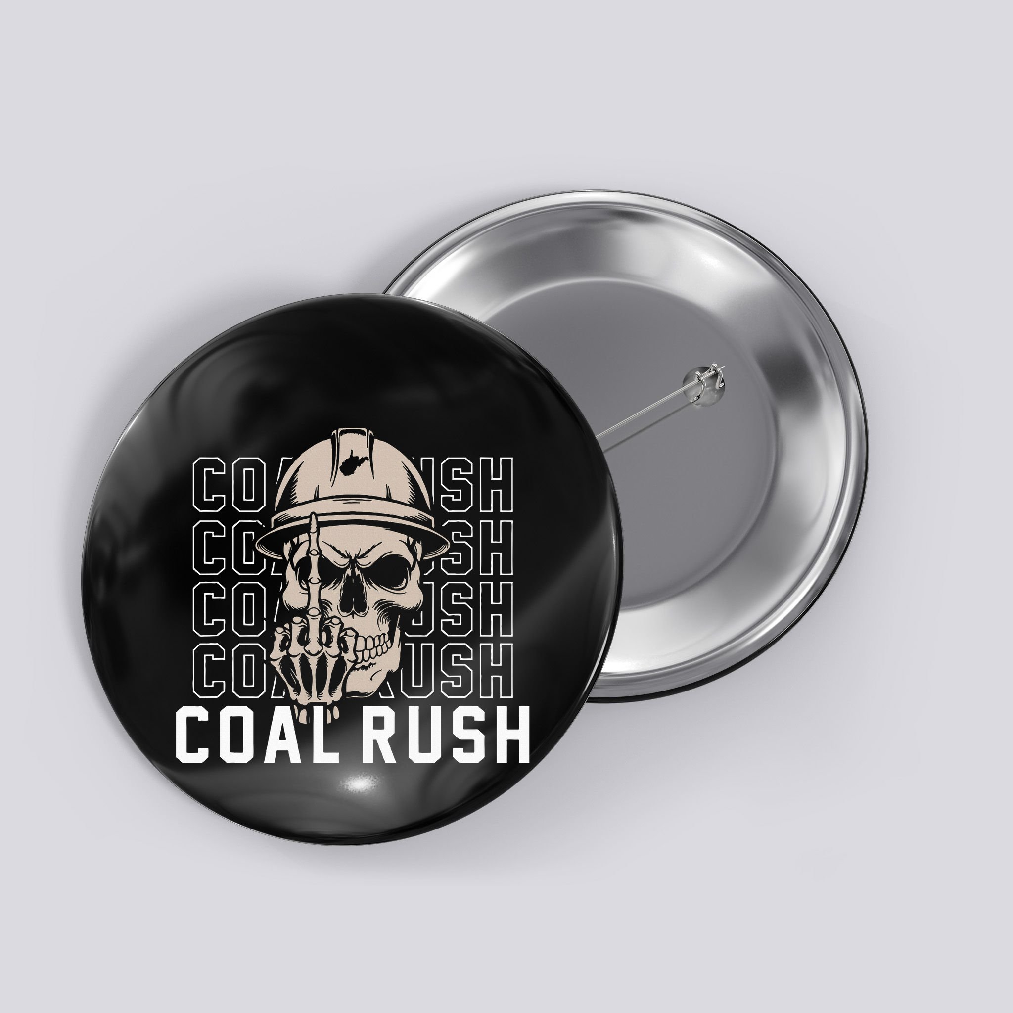 Coal Rush West Virginia Skull Coal Miner Hard Hat Button