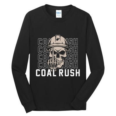 Coal Rush West Virginia Skull Coal Miner Hard Hat Tall Long Sleeve T-Shirt